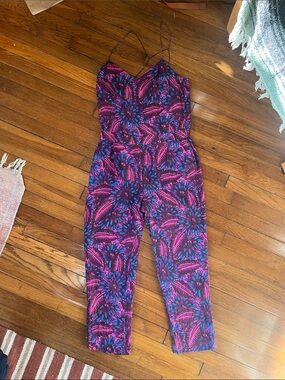 J. Crew Pink and Blue Floral Spaghetti-Strap Jumpsuit